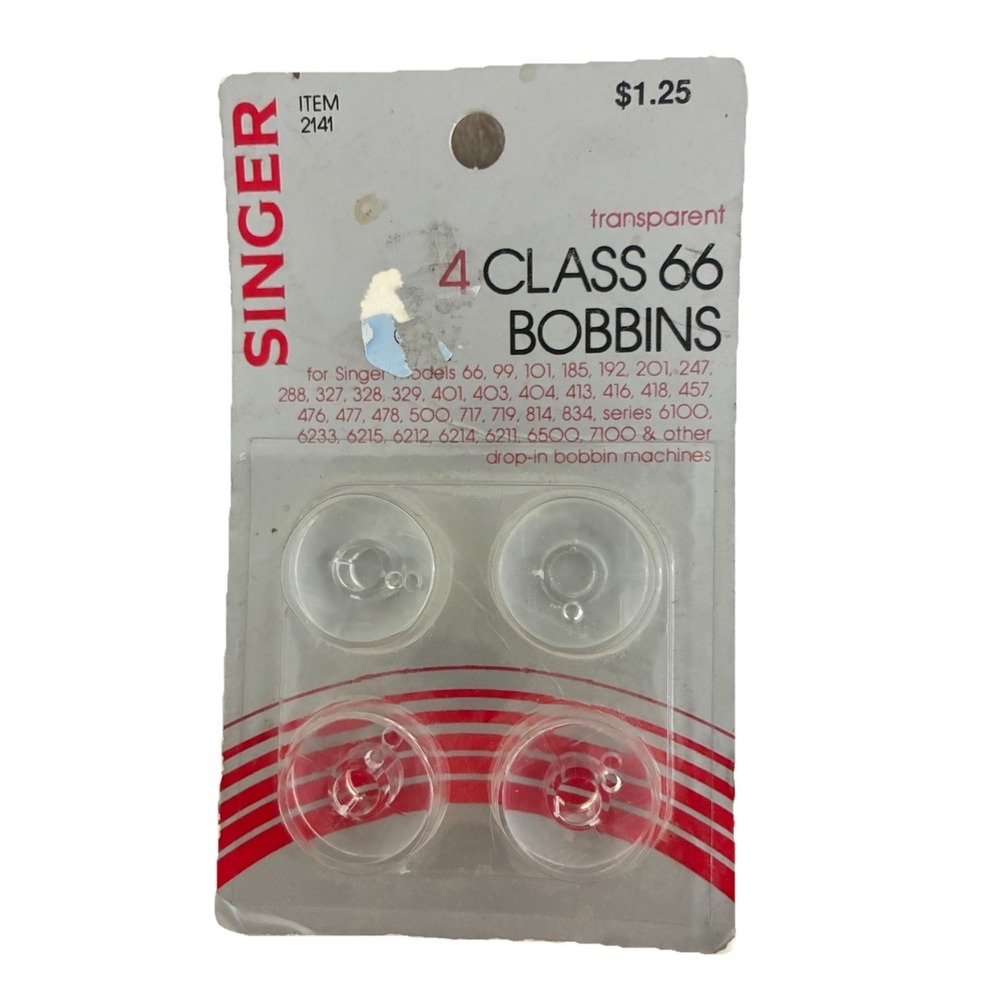 SINGER Class 66 transparent plastic bobbins 2141‎ (4) NEW